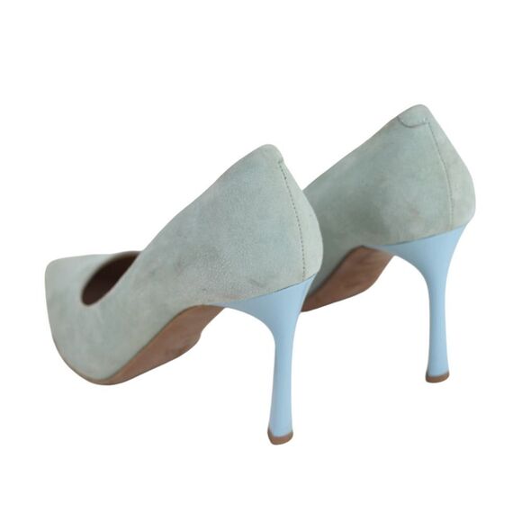 HUGO BOSS LIGHT BLUE REAL LEATHER SUEDE HIGH HEEL POINTED CLASSIC PUMP SHOES 36 - Picture 3 of 10